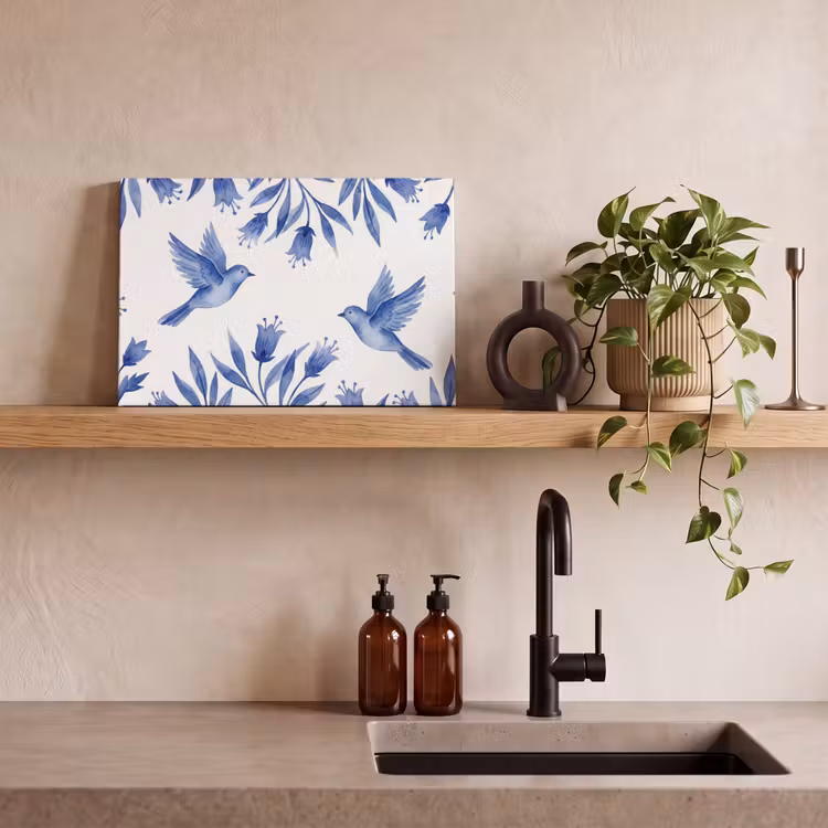 Canvas schilderij - Modern - Vogels - Delfts - Blauw — 3