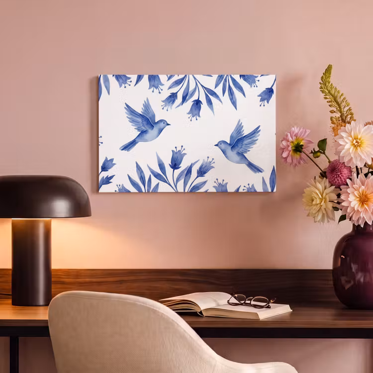 Canvas schilderij - Modern - Vogels - Delfts - Blauw — 4