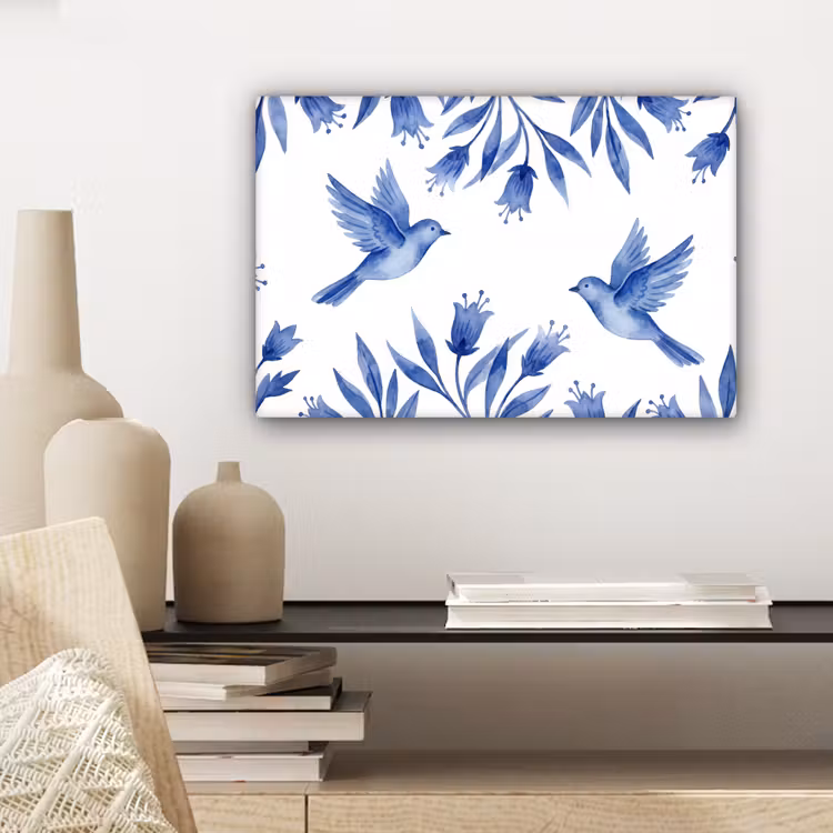 Canvas schilderij - Modern - Vogels - Delfts - Blauw — 5