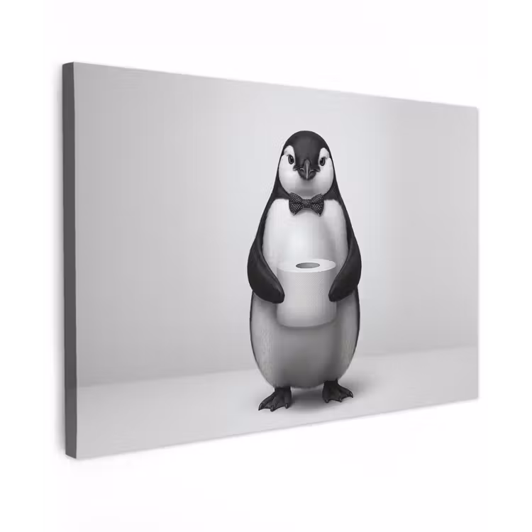 Canvas schilderij - Pinguïn - WC rol - Wit — 1