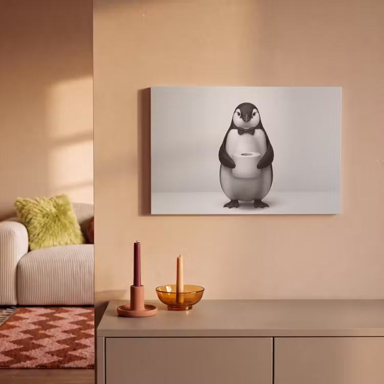 Canvas schilderij - Pinguïn - WC rol - Wit — 2