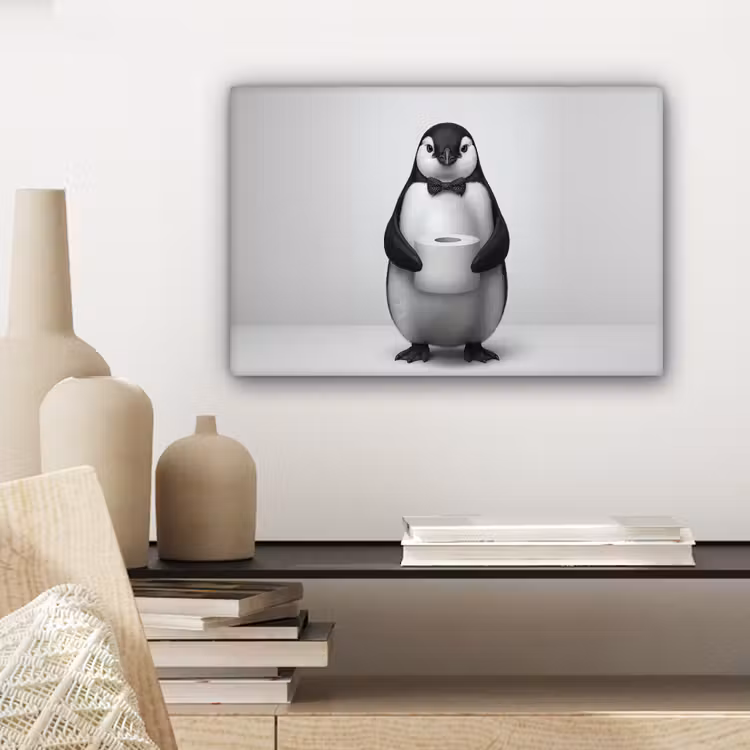 Canvas schilderij - Pinguïn - WC rol - Wit — 5