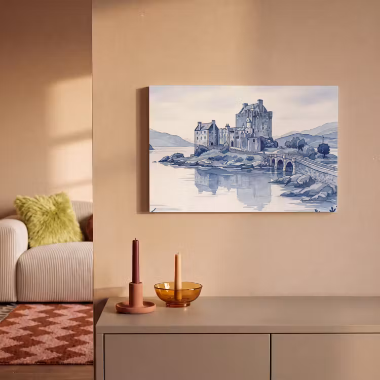 Canvas schilderij - Schots - Kasteel - Blauw - Aquarel — 2