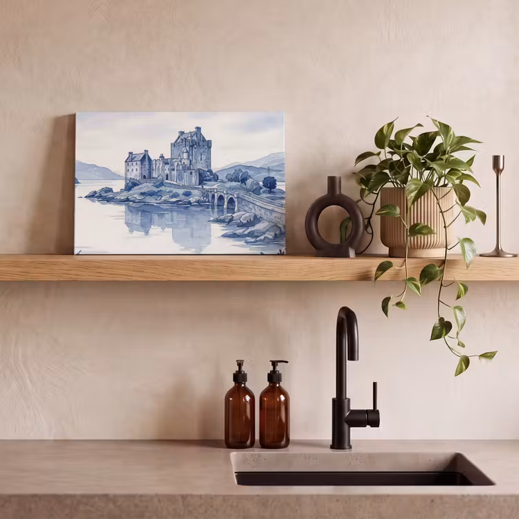 Canvas schilderij - Schots - Kasteel - Blauw - Aquarel — 3