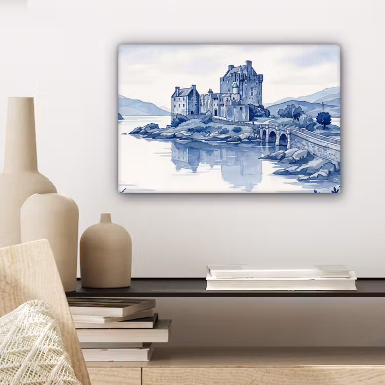 Canvas schilderij - Schots - Kasteel - Blauw - Aquarel — 5