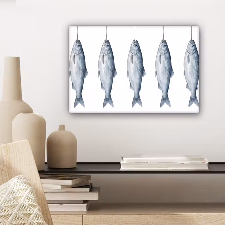 Canvas schilderij - Vissen - Illustratie - Delfts - Blauw — 5