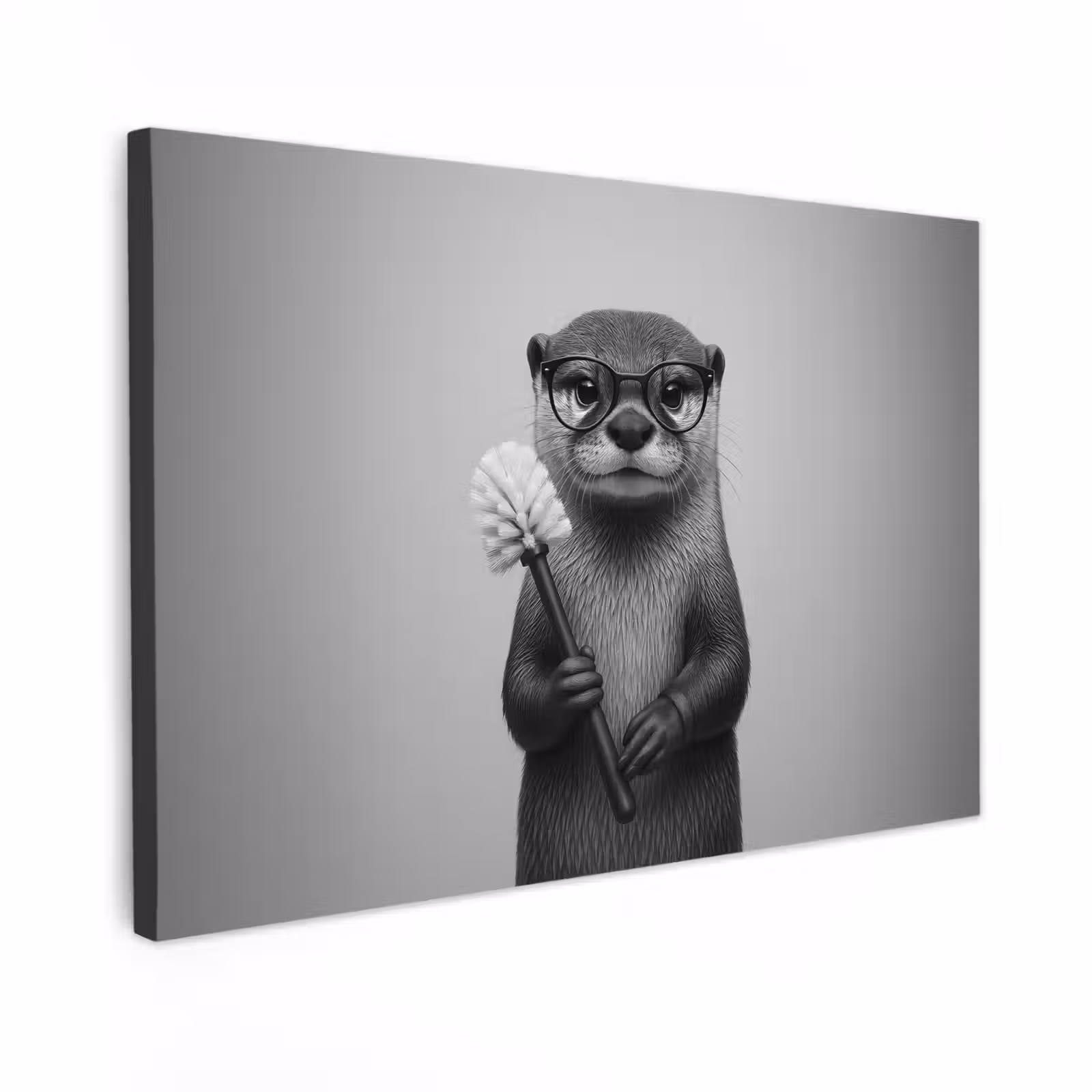 Canvas schilderij - Otter - Wc-borstel - Bril - Zwart - Wit — 1