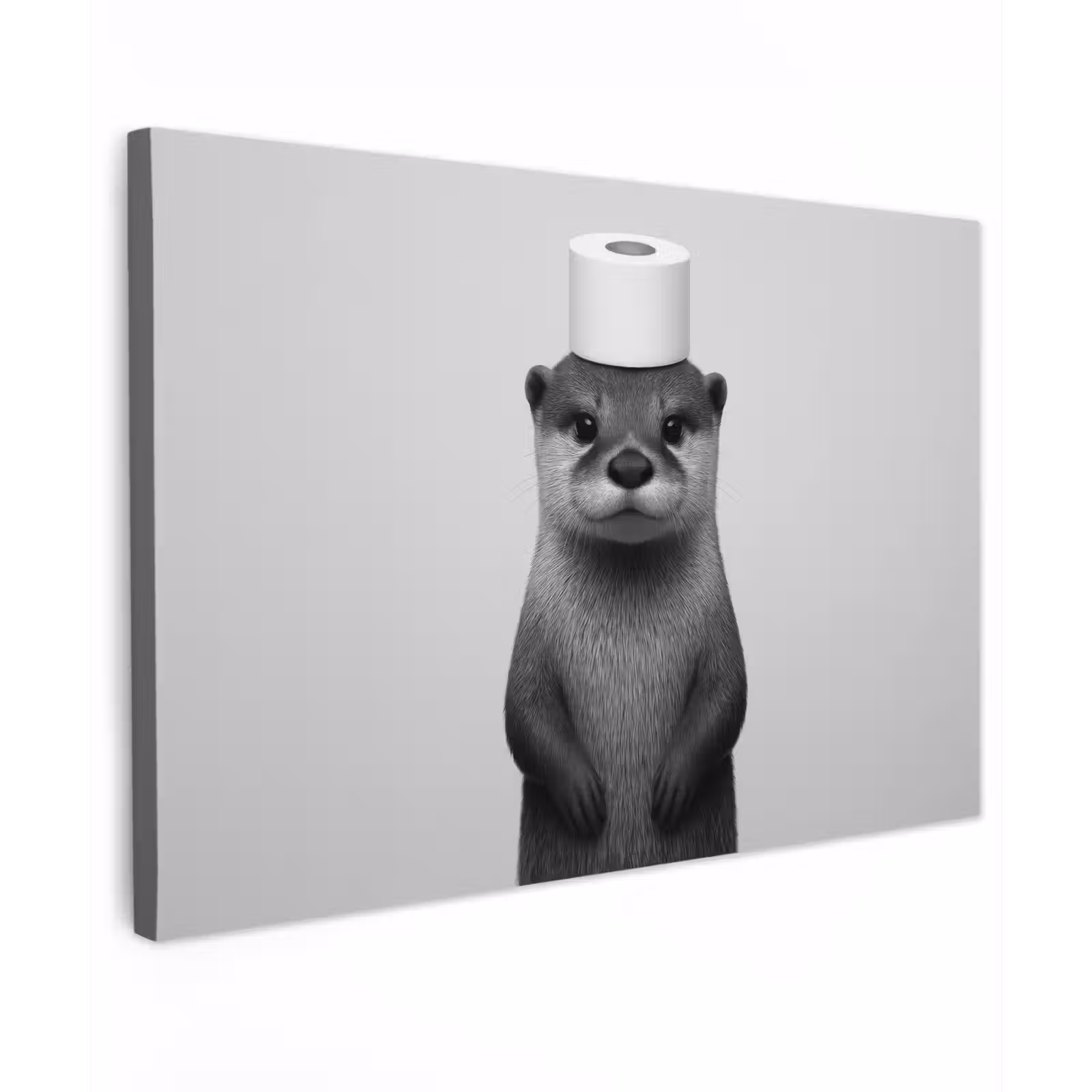 Canvas schilderij - Otter - WC rol - Zwart - Wit — 1
