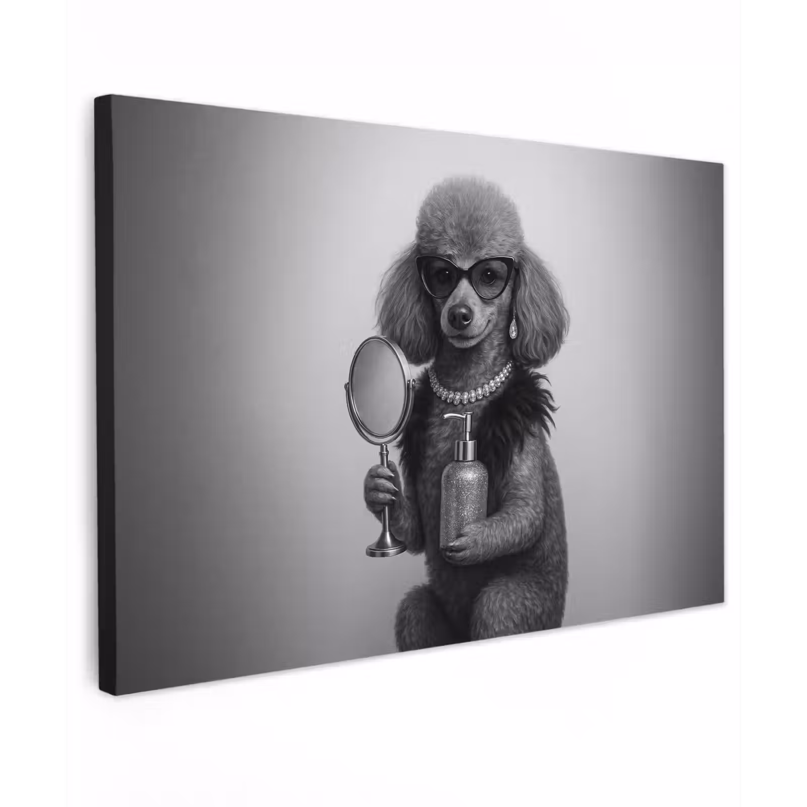 Canvas schilderij - Poedel - Spiegel - Zwart - Wit — 1