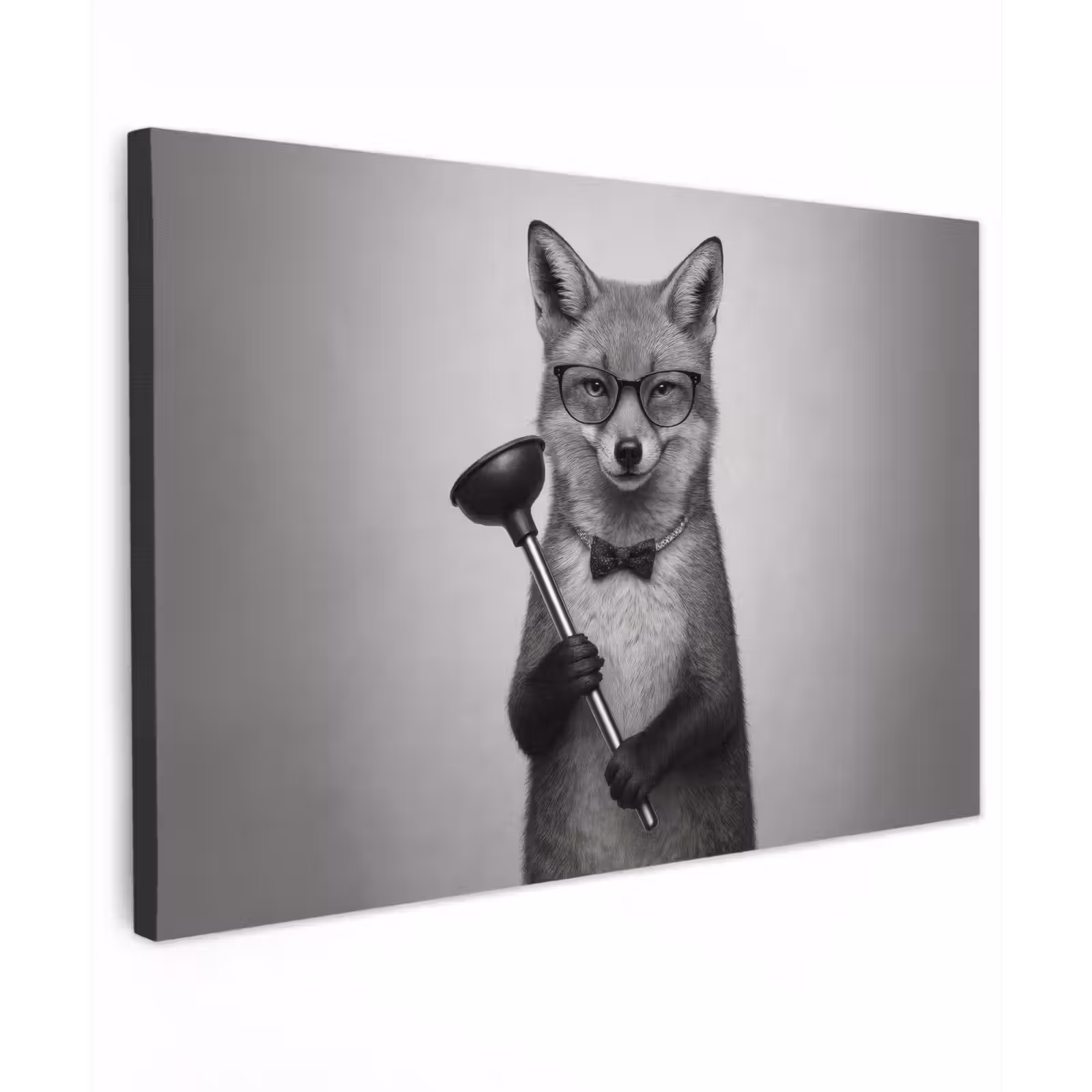 Canvas schilderij - Vos - WC-ontstopper - Zwart - Wit — 1