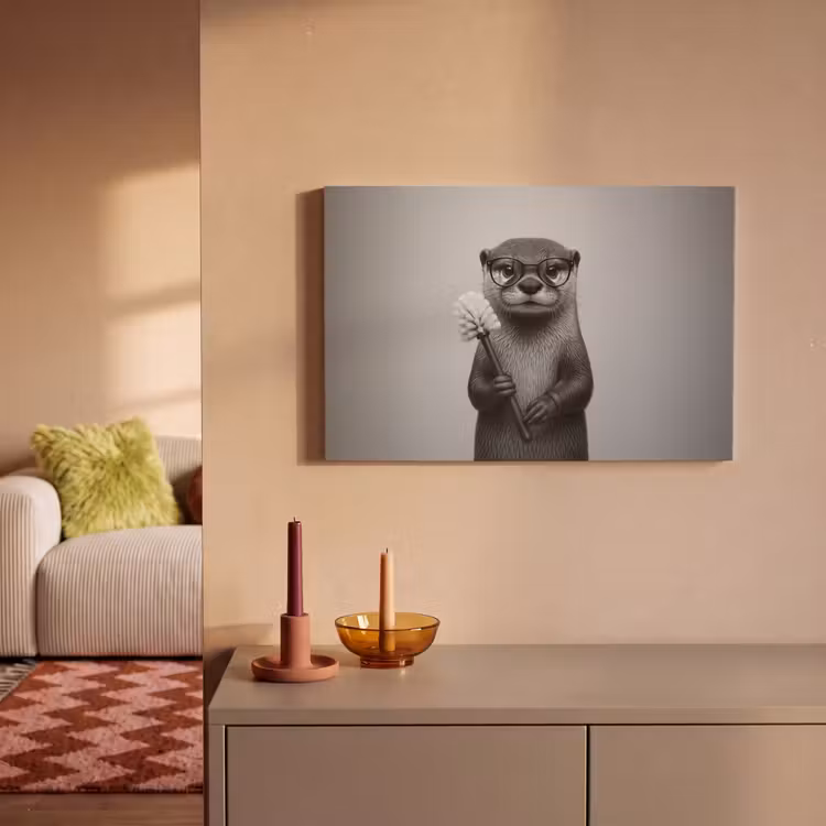 Canvas schilderij - Otter - Wc-borstel - Bril - Zwart - Wit — 2