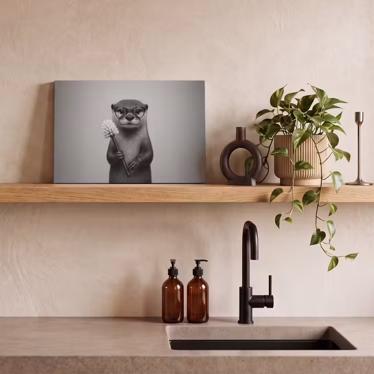 Canvas schilderij - Otter - Wc-borstel - Bril - Zwart - Wit — 3