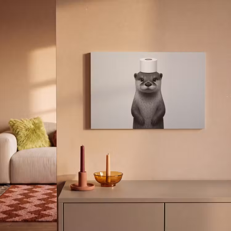 Canvas schilderij - Otter - WC rol - Zwart - Wit — 2