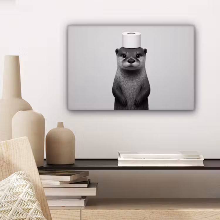 Canvas schilderij - Otter - WC rol - Zwart - Wit — 5