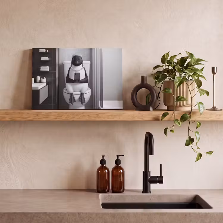 Canvas schilderij - Pinguïn - Telefoon - Toilet - Zwart - Wit — 3