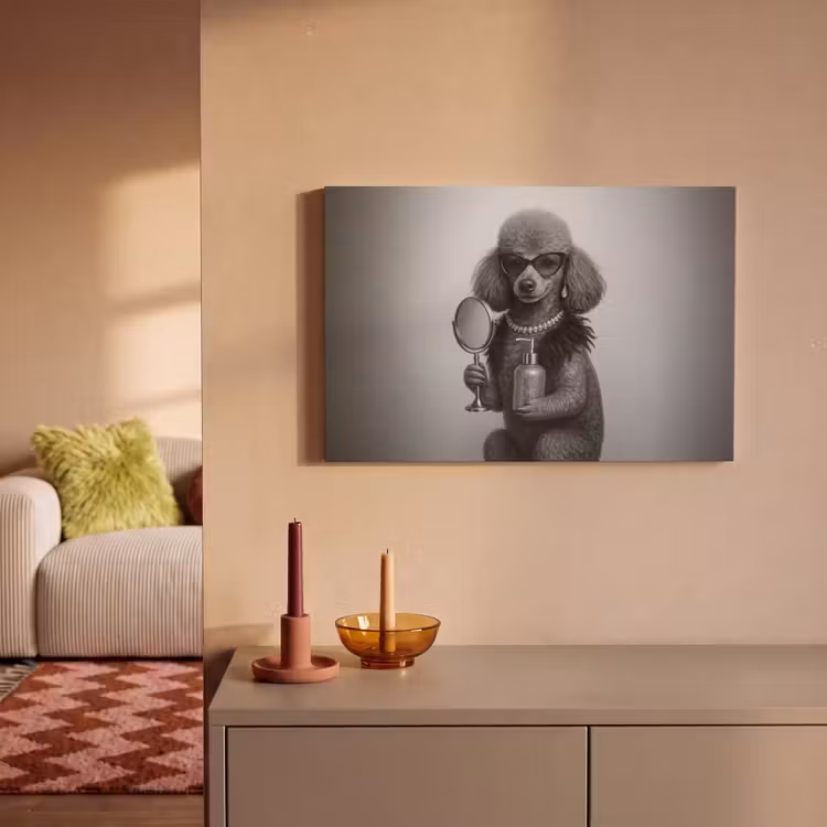Canvas schilderij - Poedel - Spiegel - Zwart - Wit — 2