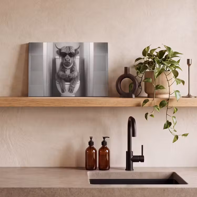 Canvas schilderij - Stier - Telefoon - Toilet - Zwart - Wit — 3