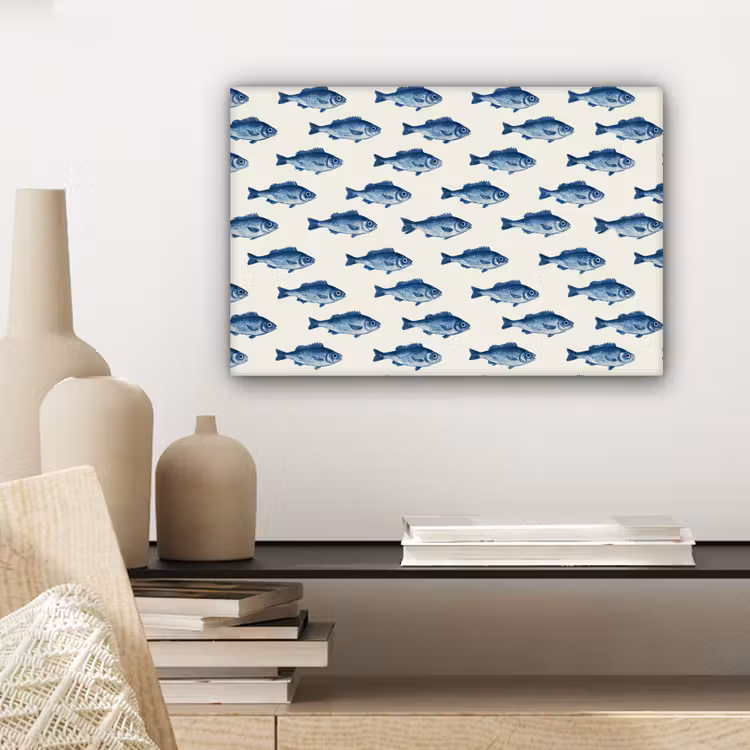 Canvas schilderij - Vis - Patroon - Blauw — 5