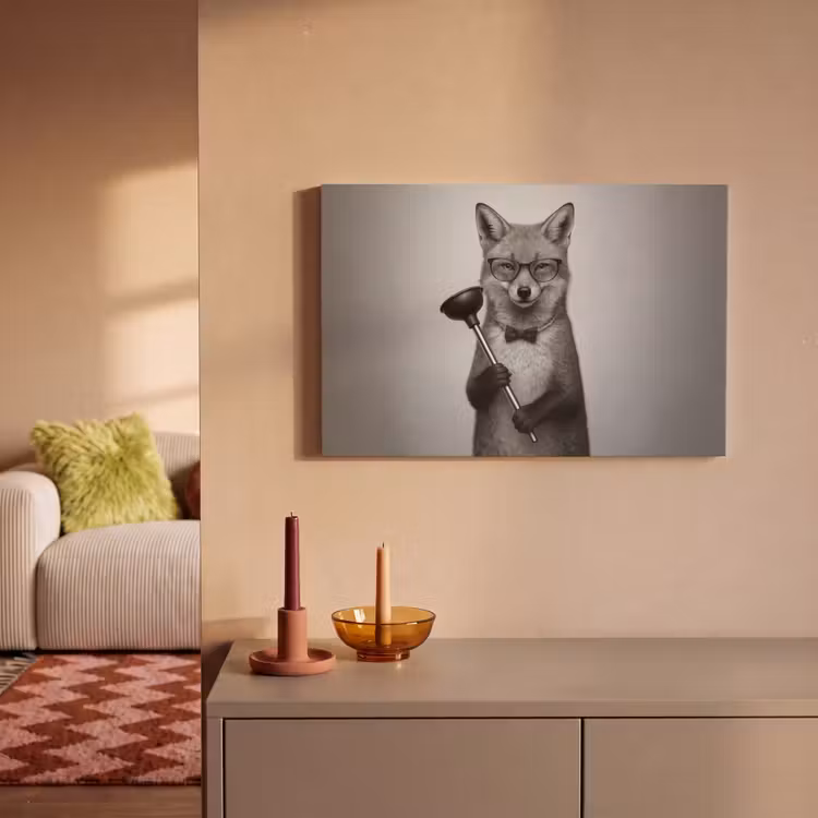 Canvas schilderij - Vos - WC-ontstopper - Zwart - Wit — 2
