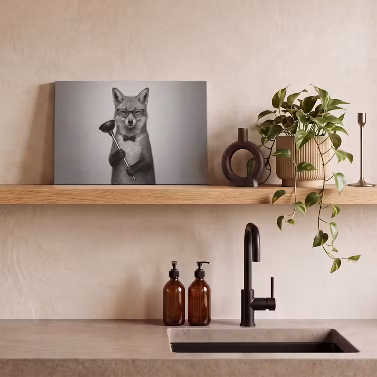 Canvas schilderij - Vos - WC-ontstopper - Zwart - Wit — 3