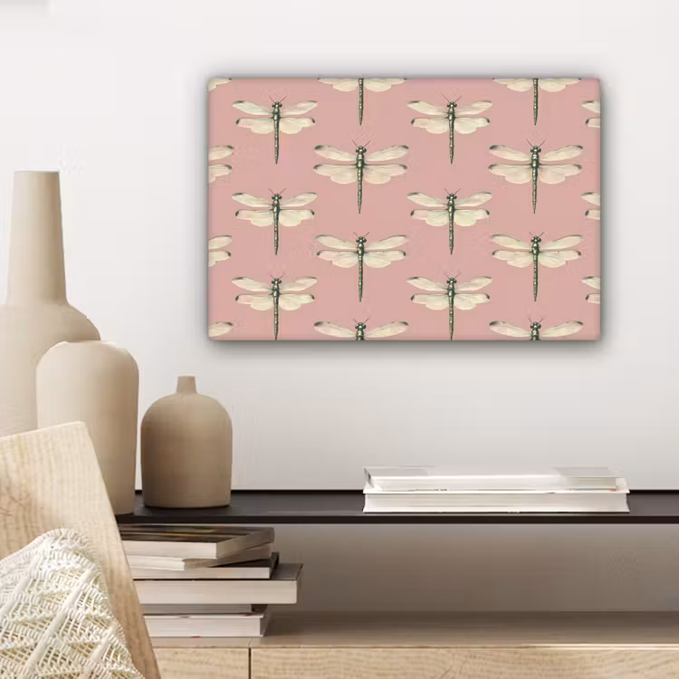 Canvas schilderij - Lillibellen - Patroon - Roze — 5