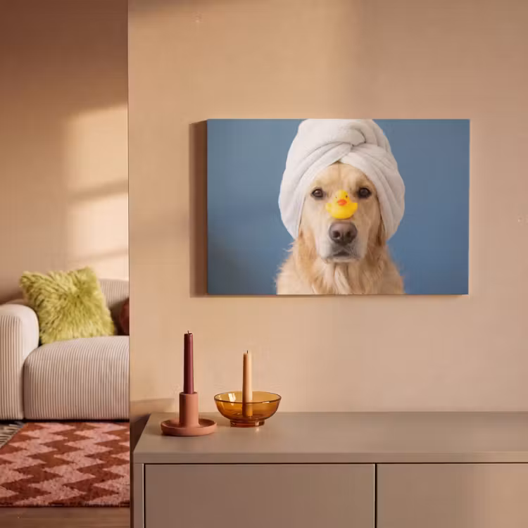 Canvas schilderij - Hond - Badeend - Geel — 2