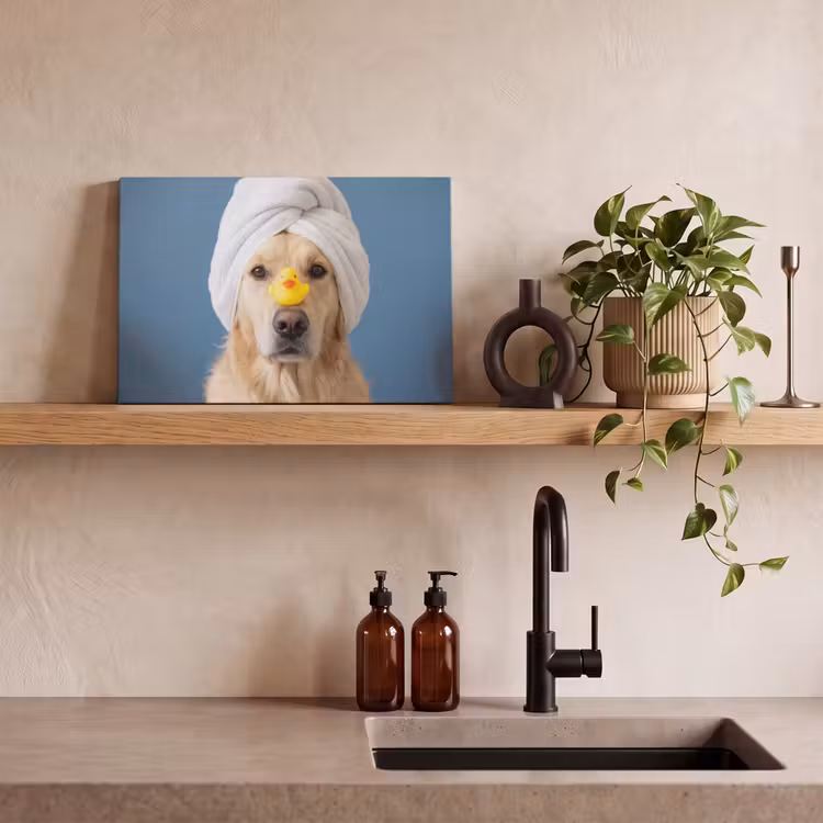 Canvas schilderij - Hond - Badeend - Geel — 3