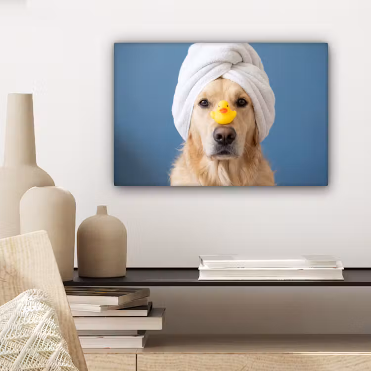 Canvas schilderij - Hond - Badeend - Geel — 5