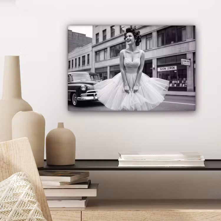 Canvas schilderij - Retro - Vrouw - Zwart - Wit — 5