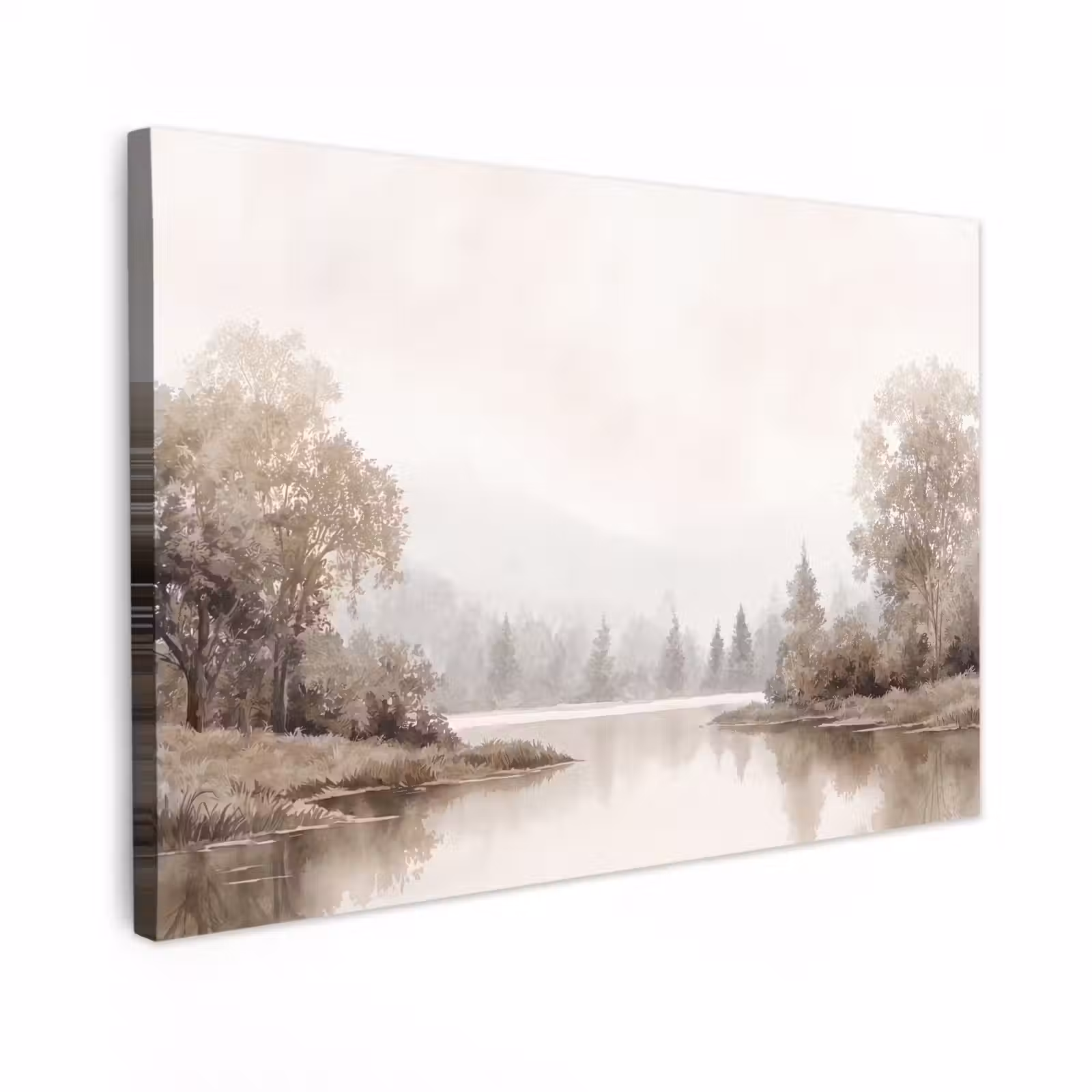 Canvas schilderij - Rivierlandschap - Minimalistisch - Aardetinten — 1