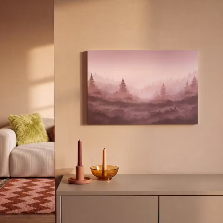 Canvas schilderij - Landschap - Mistig - Roze — 2