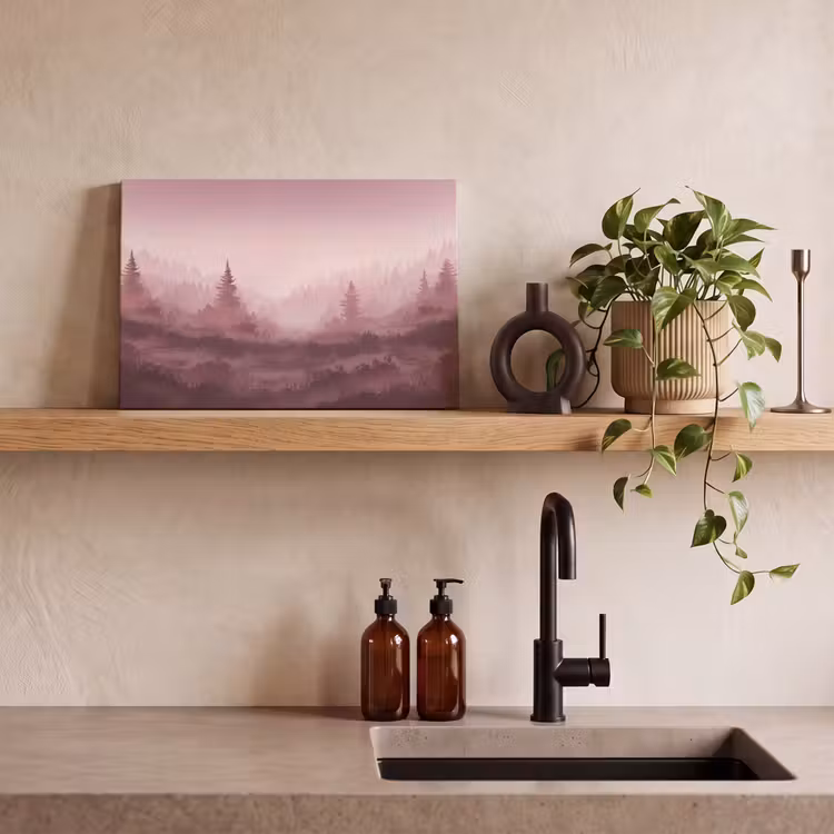 Canvas schilderij - Landschap - Mistig - Roze — 3
