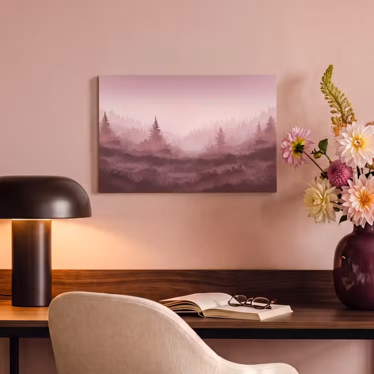 Canvas schilderij - Landschap - Mistig - Roze — 4