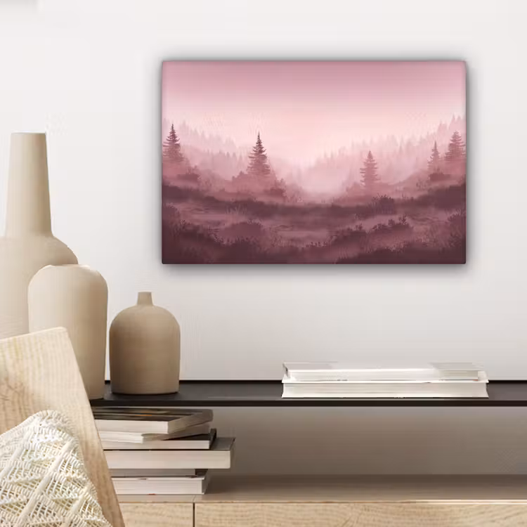 Canvas schilderij - Landschap - Mistig - Roze — 5