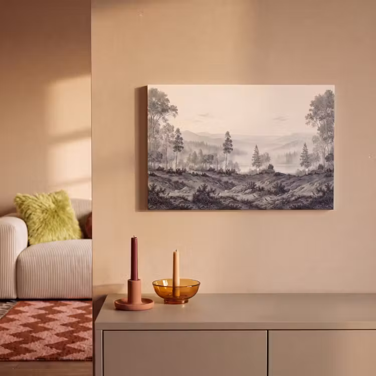 Canvas schilderij - Mistig - Berglandschap - Illustratie — 2