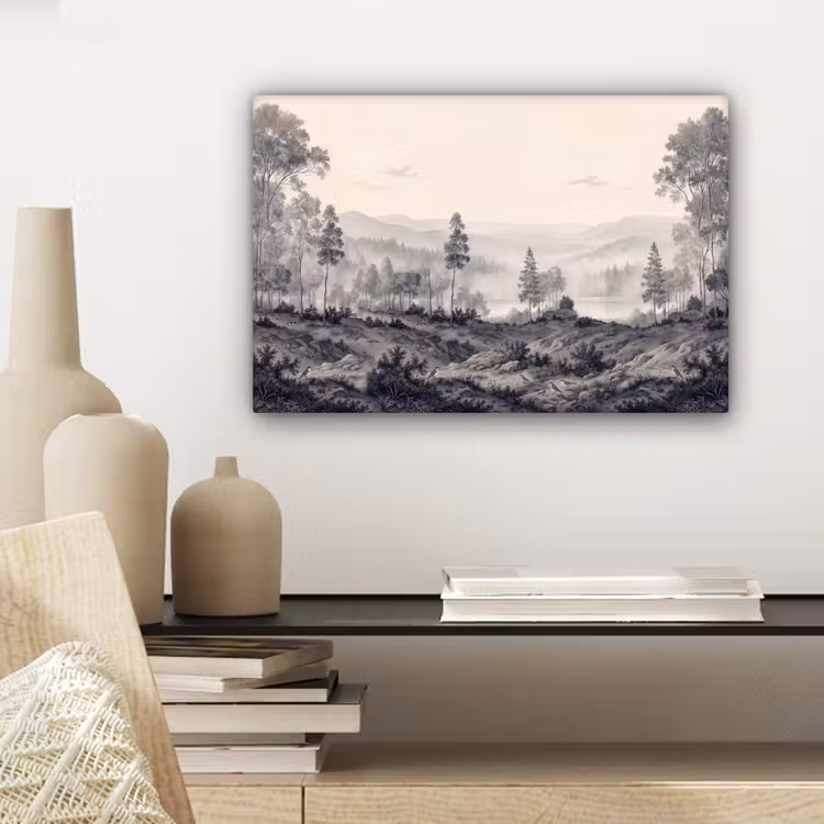 Canvas schilderij - Mistig - Berglandschap - Illustratie — 5