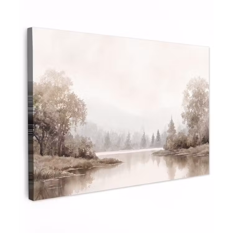 Canvas schilderij - Rivierlandschap - Minimalistisch - Aardetinten — 1
