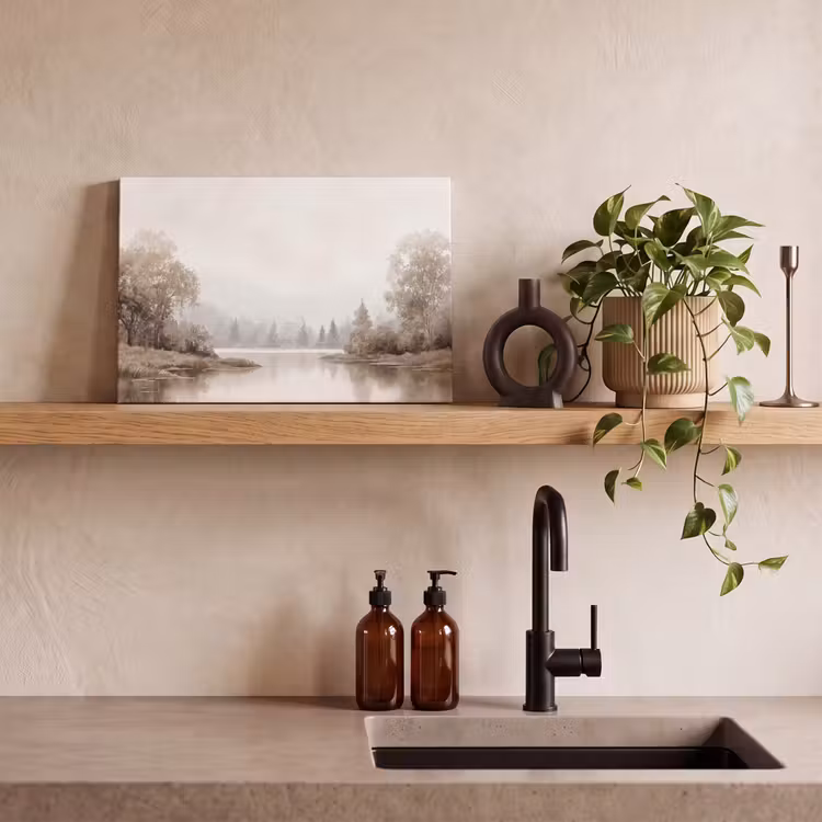 Canvas schilderij - Rivierlandschap - Minimalistisch - Aardetinten — 3