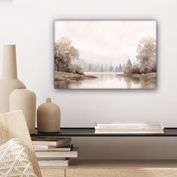 Canvas schilderij - Rivierlandschap - Minimalistisch - Aardetinten — 5