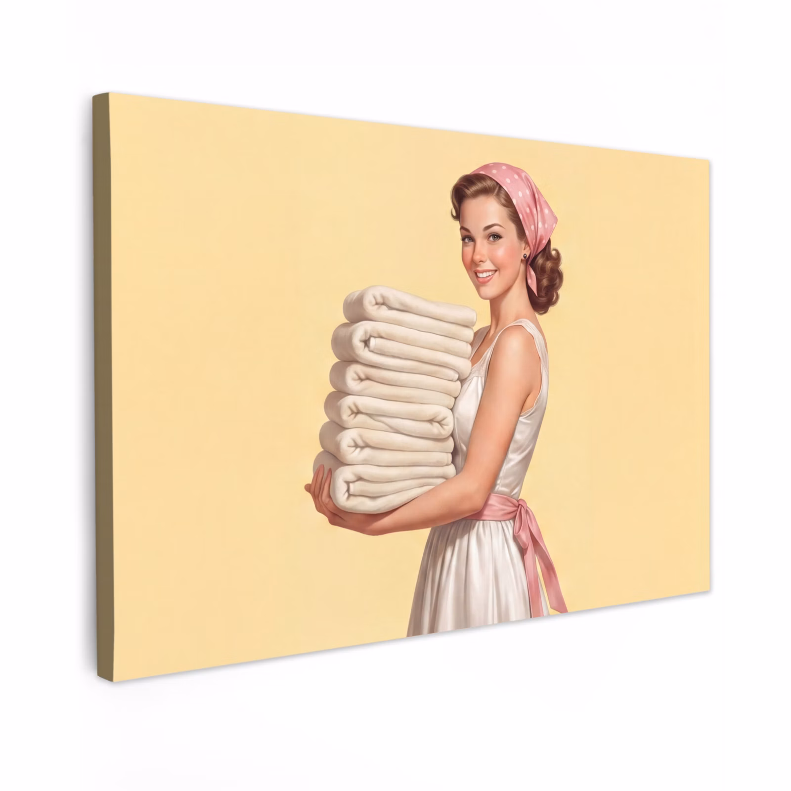 Canvas schilderij - Handdoeken - Vrouw - Jurk - Roze — 1