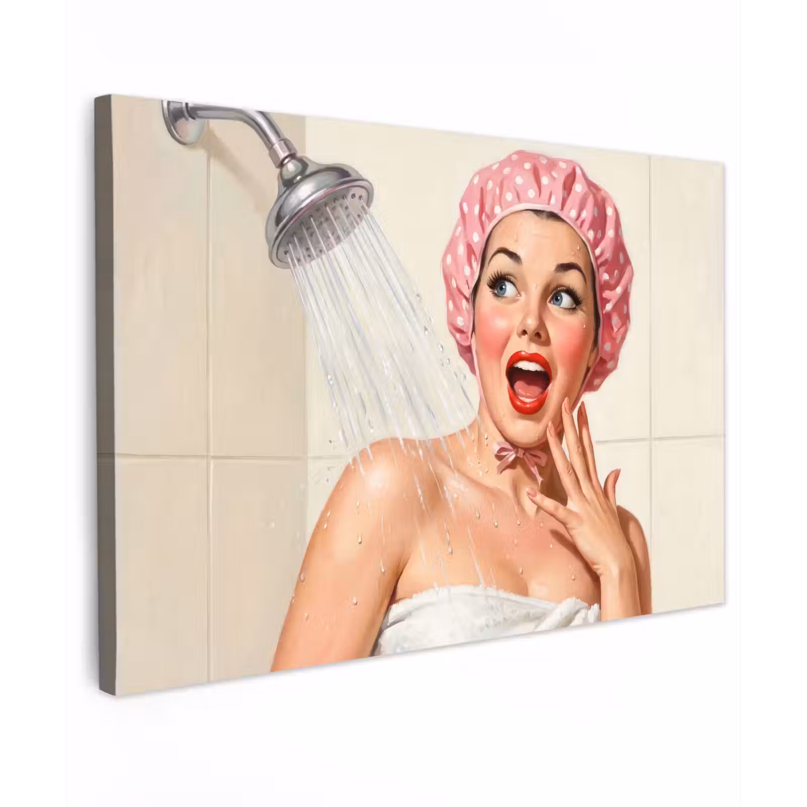 Canvas schilderij - Vrouw - Douche - Roze — 1