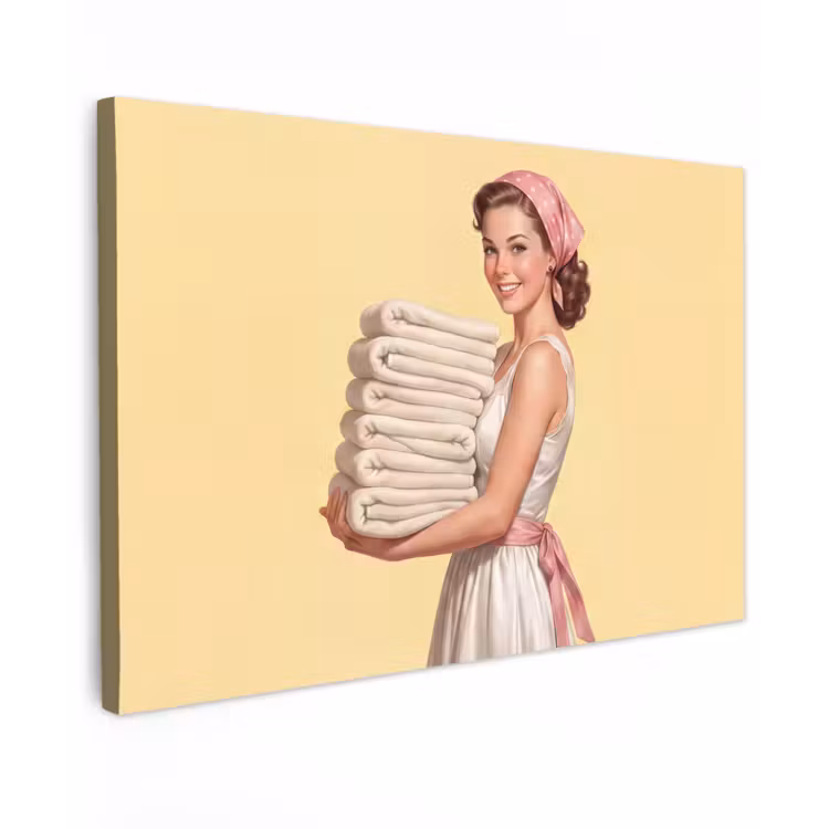 Canvas schilderij - Handdoeken - Vrouw - Jurk - Roze — 1