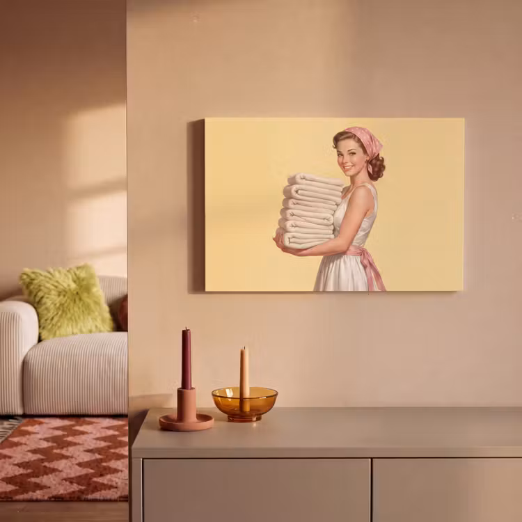 Canvas schilderij - Handdoeken - Vrouw - Jurk - Roze — 2
