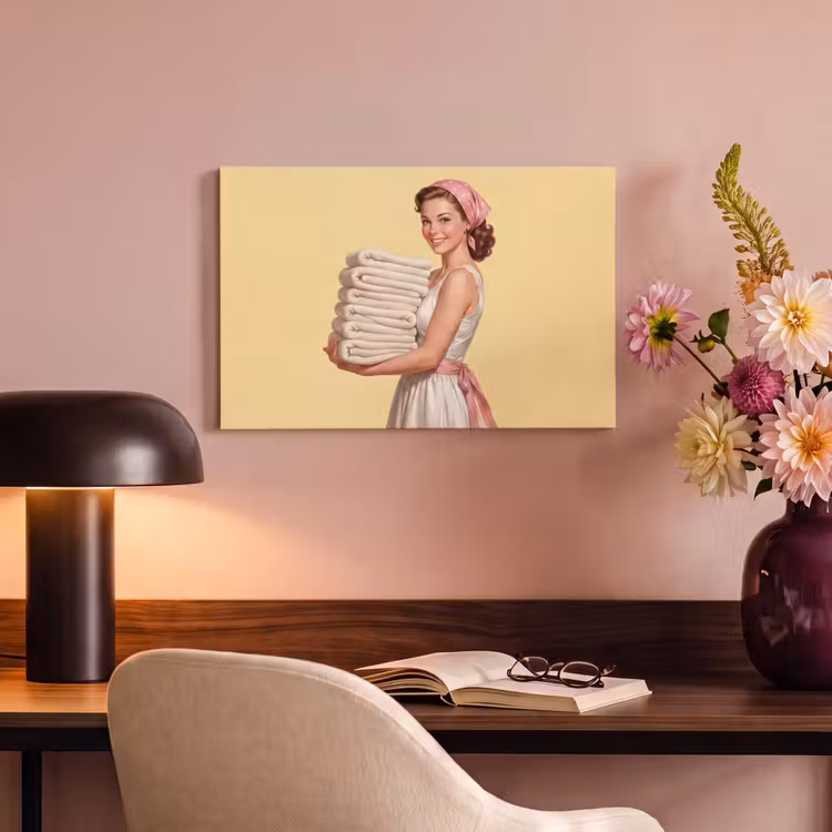 Canvas schilderij - Handdoeken - Vrouw - Jurk - Roze — 4
