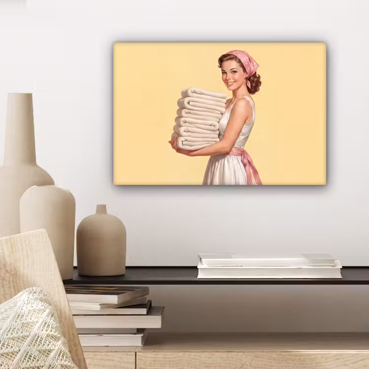 Canvas schilderij - Handdoeken - Vrouw - Jurk - Roze — 5