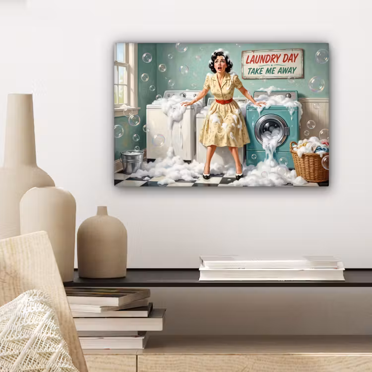 Canvas schilderij - Retro - Blauw - Vrouw — 5