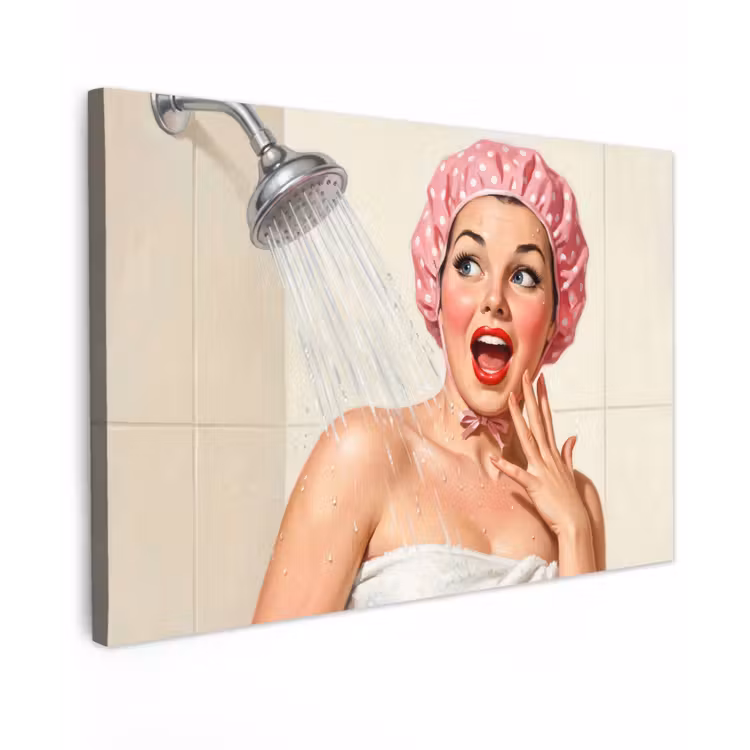Canvas schilderij - Vrouw - Douche - Roze — 1