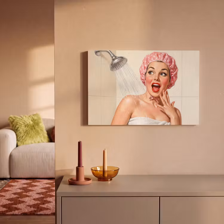Canvas schilderij - Vrouw - Douche - Roze — 2