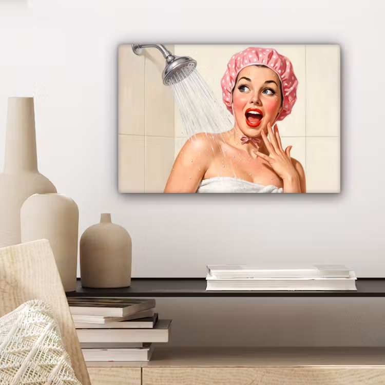 Canvas schilderij - Vrouw - Douche - Roze — 5