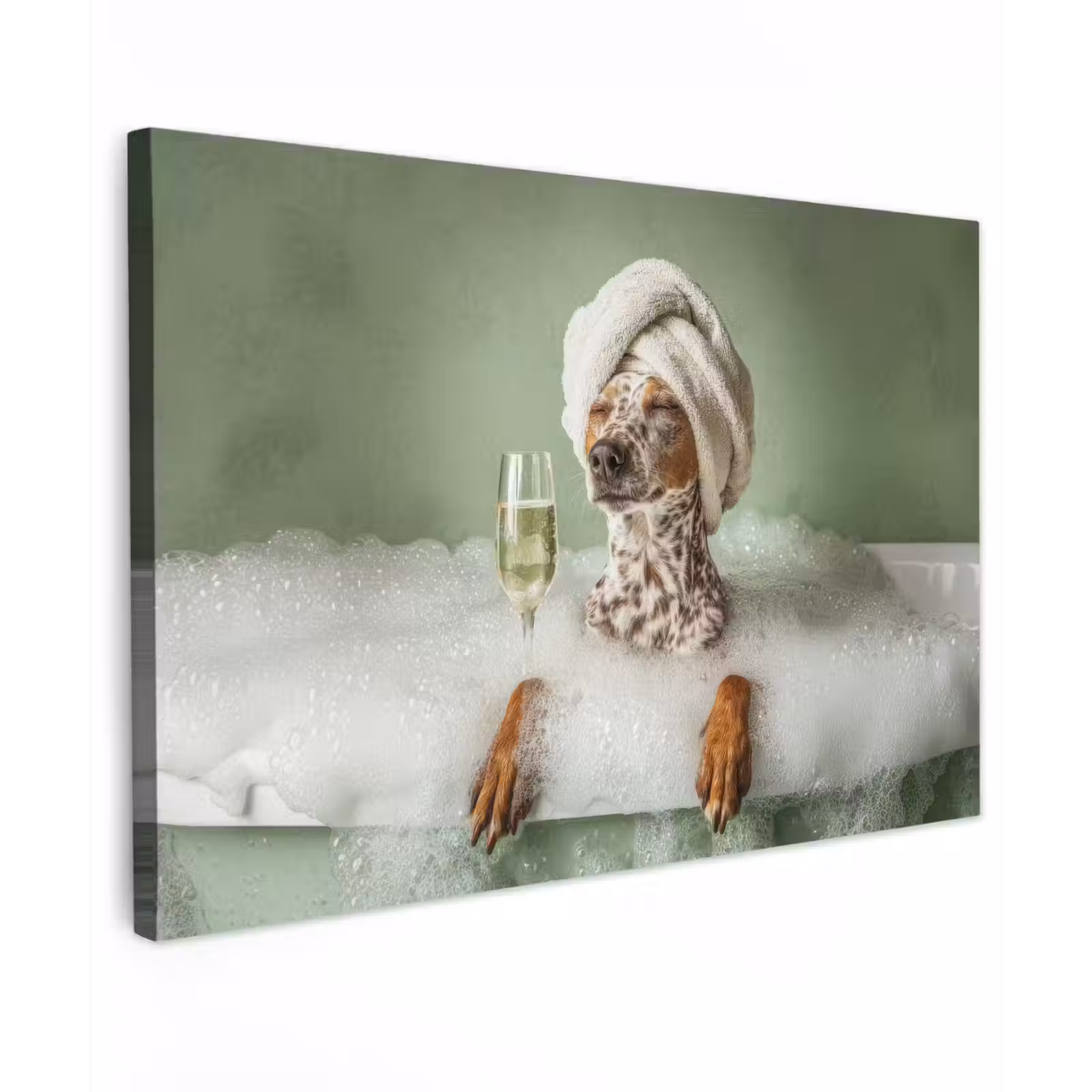 Canvas schilderij - Hond - Bad - Champagne - Handdoek — 1